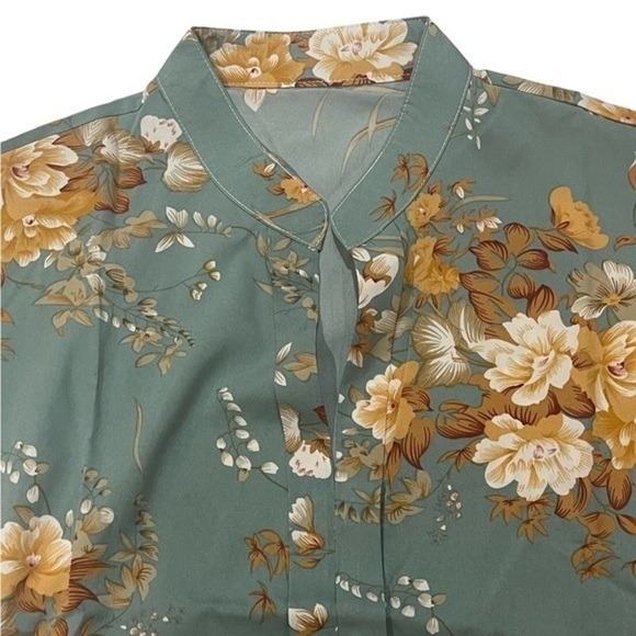 Shein Floral Printed Notched Neck Blouse Cadet Blue Medium - Picture 5 of 10